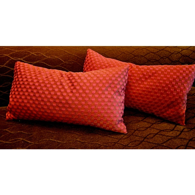 Gerald Charles Tolomeo Pollack Iridecsent Geometric Persimmon/Gold Fabric Throw Pillow For Sale - Image 4 of 4