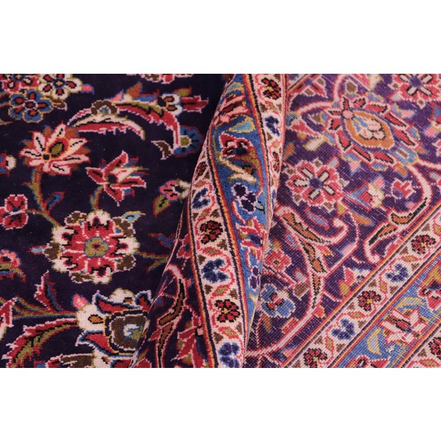 Textile Shabby Chic Persian Tabriz Blue/Red Wool Rug - 9'6'' X 13'7'' For Sale - Image 7 of 10