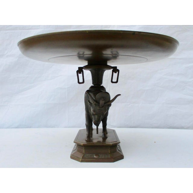 Egyptian revival bronze Tazza of the Apis Bull. Hieroglyphics and Egyptian deities surrounding the head of a Pharaoh....