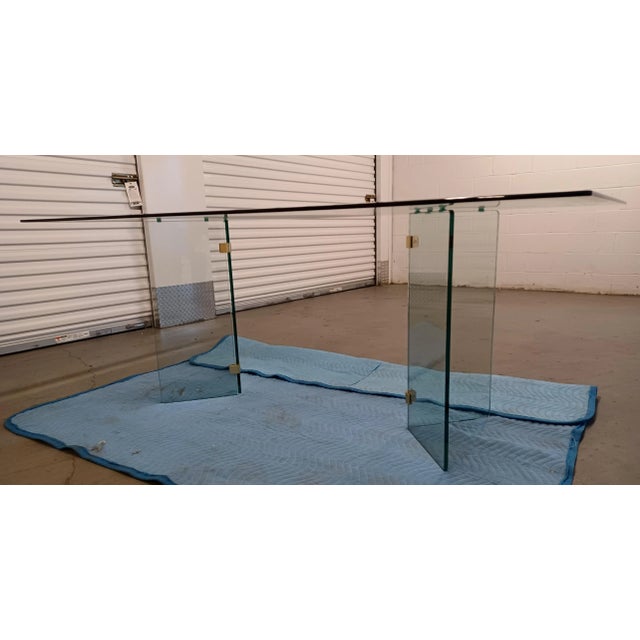 Transparent Glass Double V-Base Dining/Conference Table, by Leon Rosen for Pace For Sale - Image 8 of 12