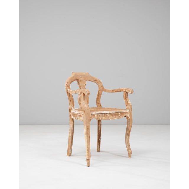 1900s French Louis XV Style Wood Patinated Open Armchair With Rattan Seat For Sale In Greensboro - Image 6 of 18