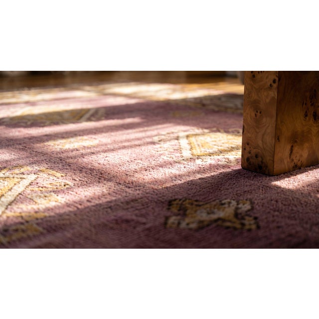 Pink 1930s Pink Rose Foliate Antique Indian Cotton Agra Rug 11'10" X 24'2" Handknotted Wool Carpet For Sale - Image 8 of 9