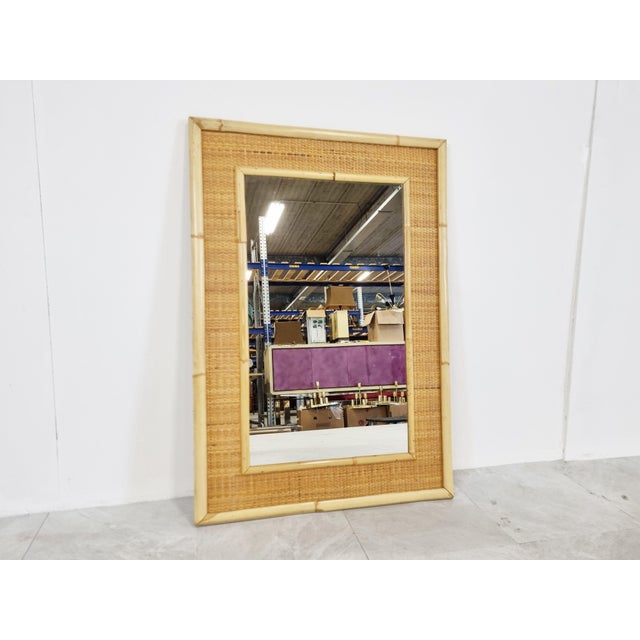 Mid-Century Bamboo Mirror attributed to Dal Vera, 1960s For Sale - Image 4 of 9