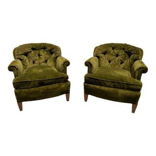 1970s Henredon Green Velvet Lounge Chairs- a Pair For Sale