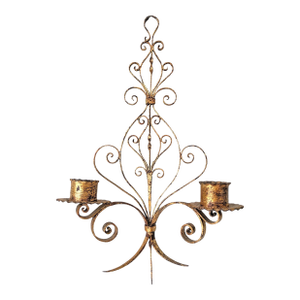 Large Vintage Italian Gilt Candle Sconce | Double Arm Wall Hanging Candle Holder