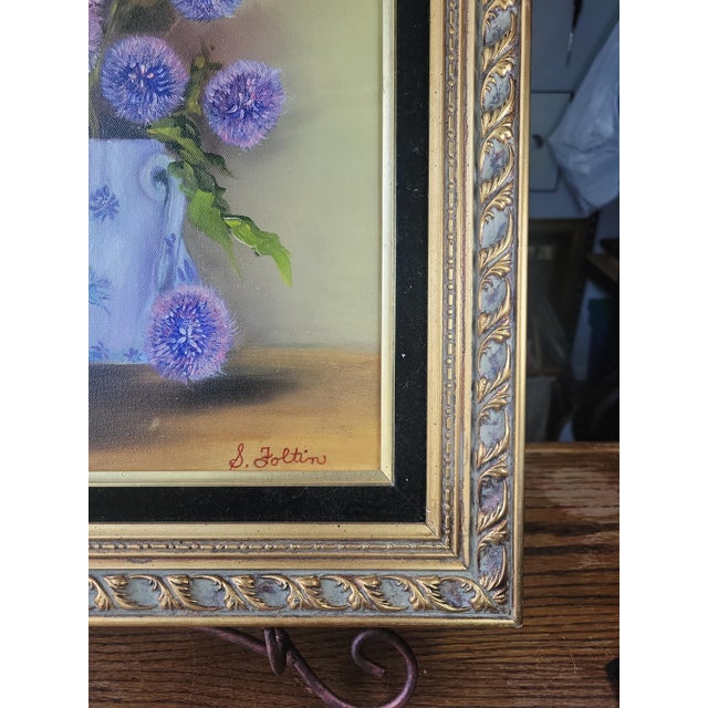 Mid 20th Century VTG Floral Still Life Canvas Painting Ornate Gilt Frame 16x12 Bouquet Signed For Sale - Image 5 of 15