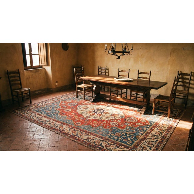 Phenomenal Red and Blue Color With Medallion Design Antique Sarouk Farahan Rug For Sale In New York - Image 6 of 8
