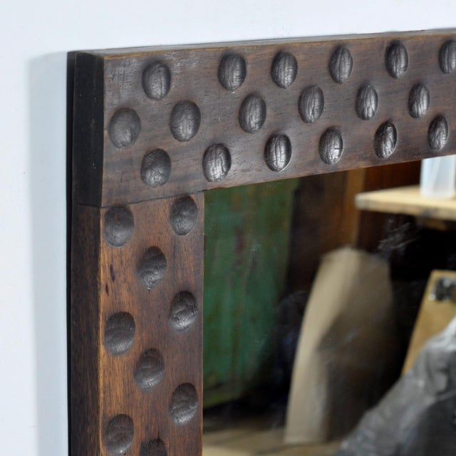 Vintage Brutalist Mirror in Oak, 1970s For Sale - Image 4 of 9