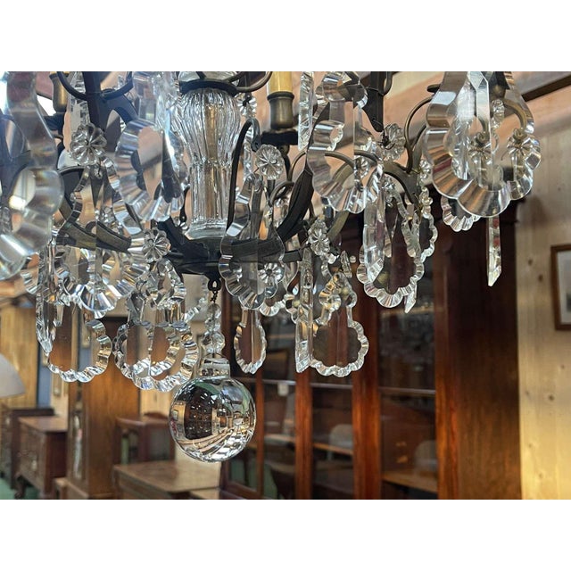 Early 20th Century Six-Light Chandelier in Bronze and Cut Crystal For Sale - Image 6 of 16