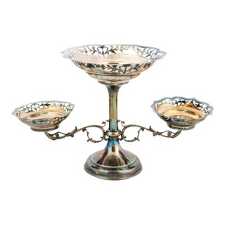 French 19th Century Silver Epergne with Pierced Foliage and Scrolling Motifs For Sale