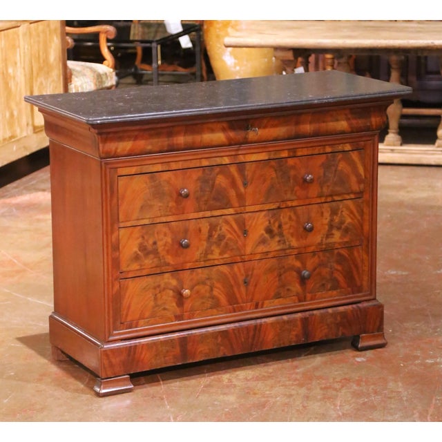 Wood 19th Century Louis Philippe Burled Mahogany Five-Drawer Chest With Marble Top For Sale - Image 7 of 9