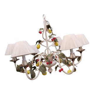 , Weekend Sale Pice $279 1940s Italian Tole Lemons and Cherries Chandelier For Sale