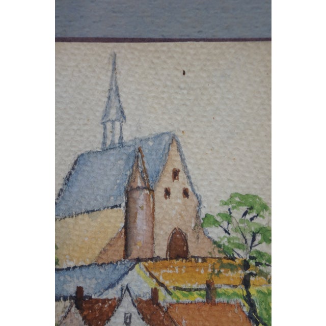 Mid 20th Century Mid 20th Century Helen McRae Church Steeple Cityscape Watercolor Painting 9" For Sale - Image 5 of 8