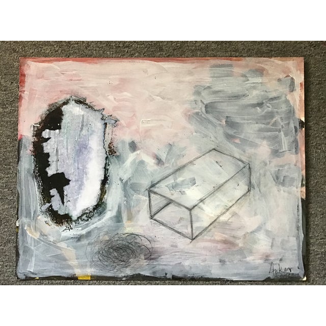 A conceptual mixed media artwork on cardboard by Auker. The box, empty, 2 or 3 dimensional, potentiality, order vs chaos,...