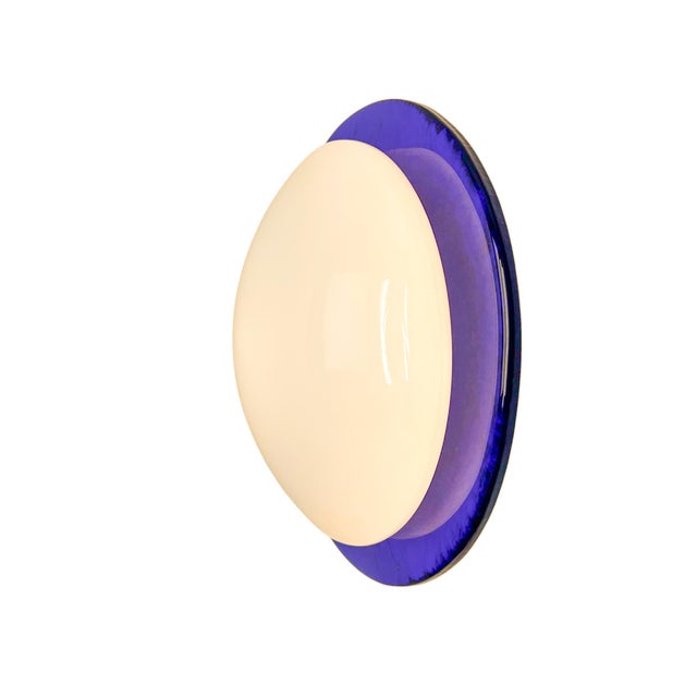 Blue Italian Blue and White Round Vetri Murano Wall Light, 1980s For Sale - Image 8 of 15