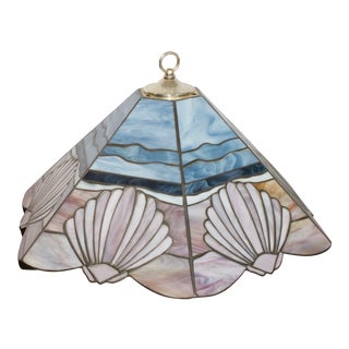 Vintage Art Deco Shell Stained Glass Chandelier For Sale