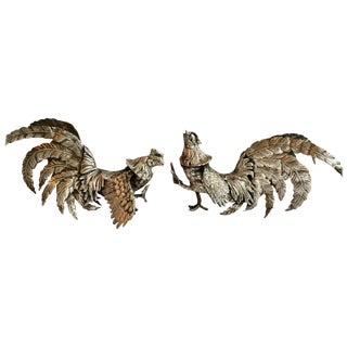 Pair of Silver Plate Cockerals Roosters Bookends For Sale