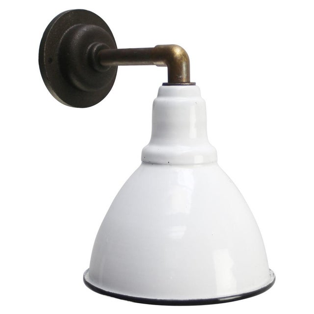 factory wall light White enamel shade, cast iron arm and wall plate diameter cast iron wall piece: 10.5 cm / 4”, 2 holes...