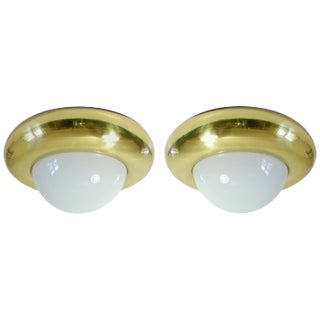 Mid-Century Modern Italian Brass and Glass Flush Mount from Valenti Luce For Sale
