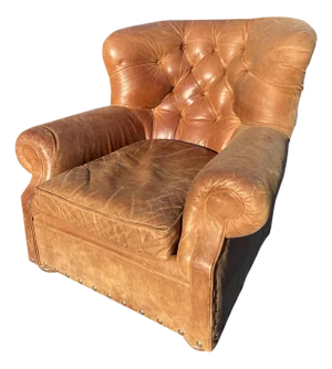 Restoration Hardware Leather Tufted Chair Seating Chesterfield Style With Brass Nail Heads