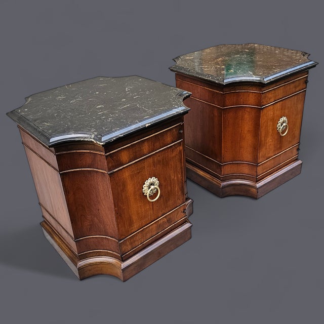 Mid-Century Modern Pair of Vintage Hollywood Regency Octagonal Marble Top Side Tables/Cabinets For Sale - Image 3 of 11
