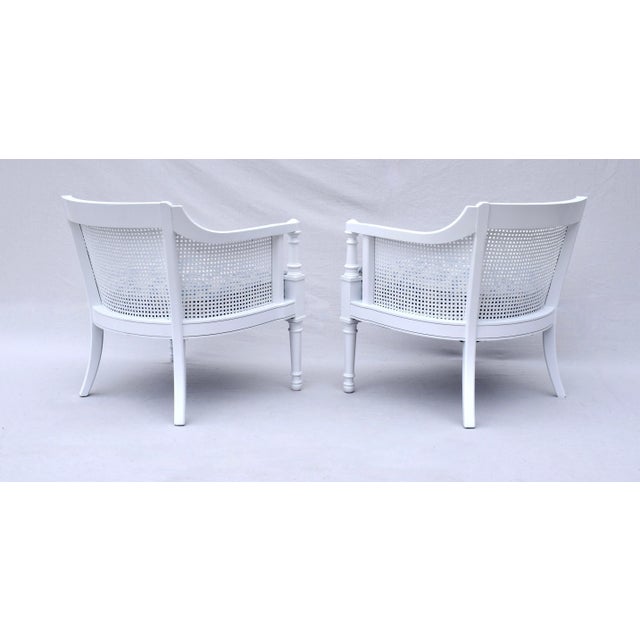 Blue & White Painted Cane Barrel Chairs Chairish