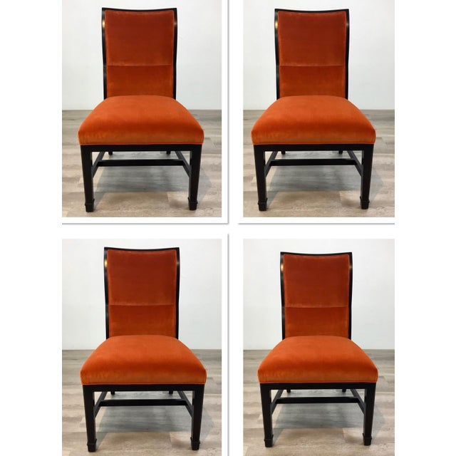 Henredon Modern Orange Velvet Dining Chairs Set of Four ...