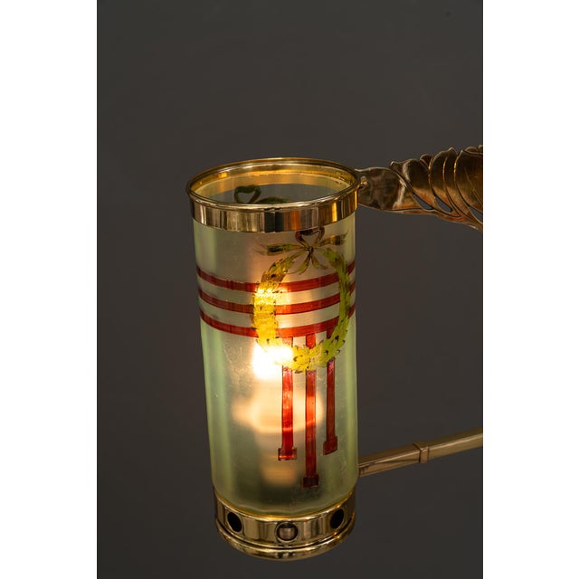 Jugendstil Chandelier with Painted Opaline Glass Shades, Vienna, 1908 For Sale - Image 10 of 18