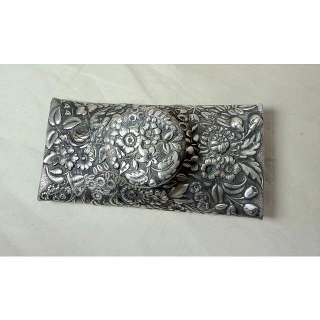 1910s Antique Ornate Tiffany & Co. Silver Wood Repousse Ink Blotter Desk Top Article For Sale - Image 5 of 13