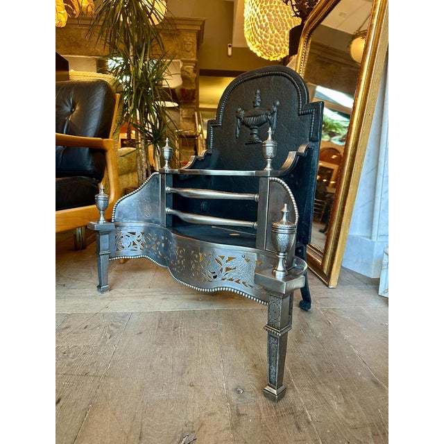 Antique English Georgian Polished Steel Dog Fire Grate, 1850s For Sale - Image 4 of 9