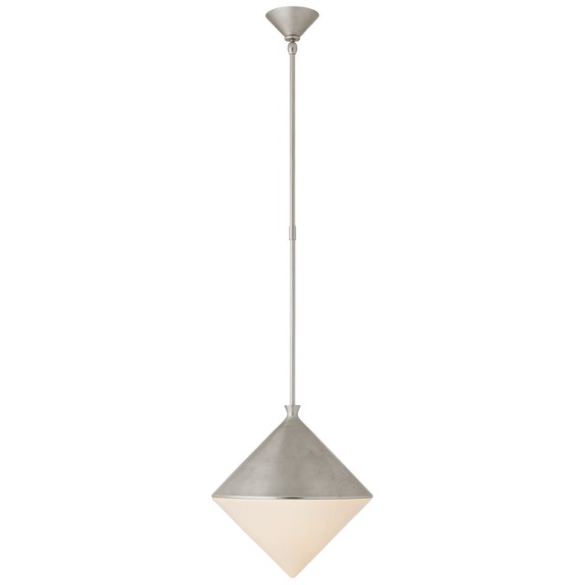 AERIN for Visual Comfort Signature Sarnen Medium Pendant in Burnished Silver Leaf with White Glass For Sale