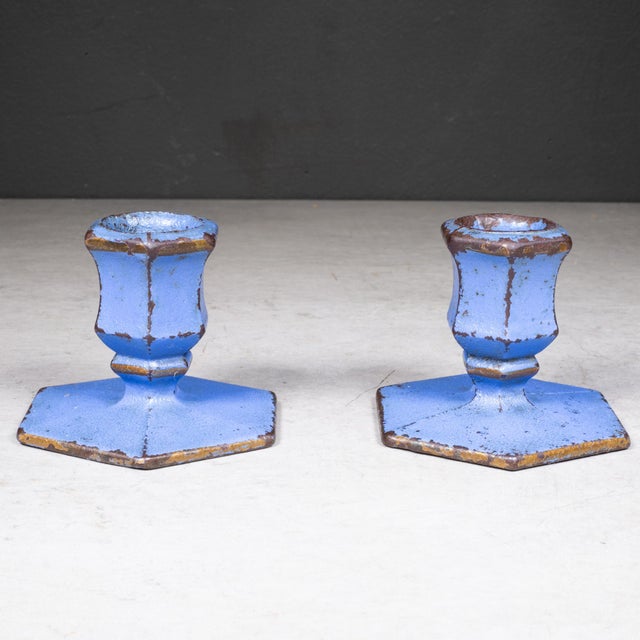 Vintage Solid Steel Candlestick Holders c.1940 For Sale - Image 4 of 7