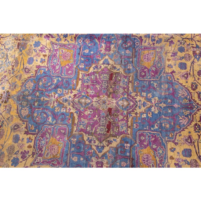 Canary Yellow Late 19th Century Fine Antique Silk Kashan Rug 7'4'' X 10'4'' For Sale - Image 8 of 10