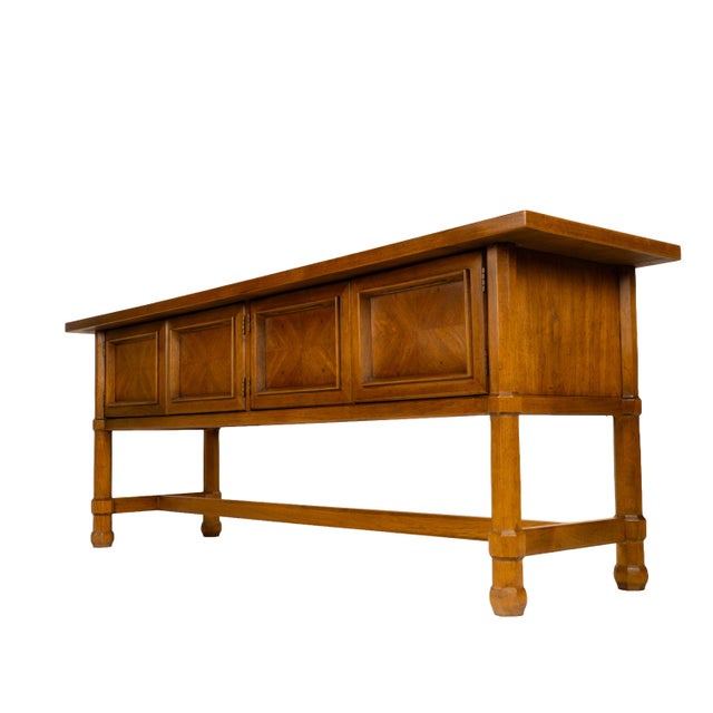 1970s Drexel Compatibles Low Walnut Credenza Sideboard Buffet Cabinet Mid Century Modern For Sale - Image 11 of 17