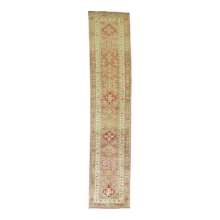Pink Background Vintage Turkish Anatolian 20th Century Primitive Runner - 2'8" x 12'7" For Sale