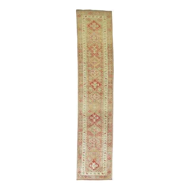 Pink Background Vintage Turkish Anatolian 20th Century Primitive Runner - 2'8" x 12'7" For Sale