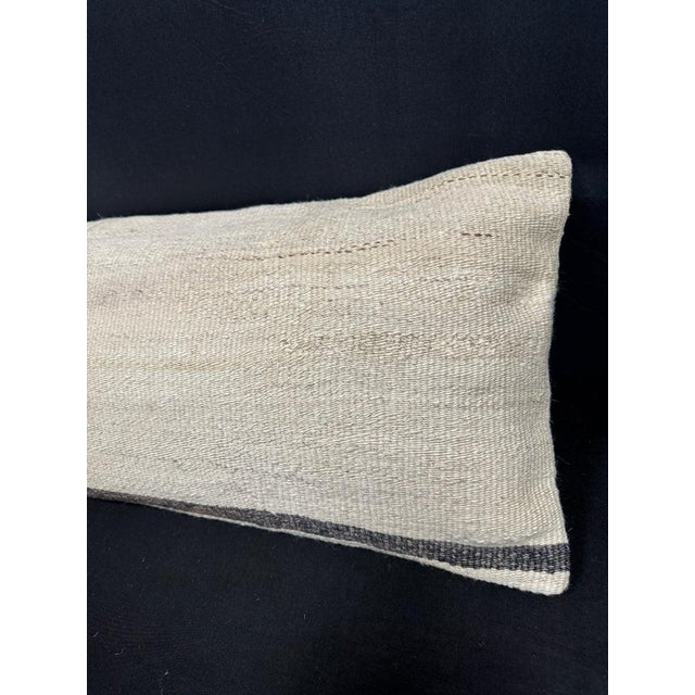 Turkish Hemp Pillow Cushion Natural Beige Black Cushion Cover 14x40 For Sale - Image 4 of 4