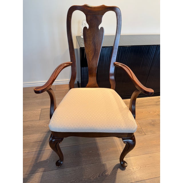 Drexel Late 20th Century Drexel Heritage Solid Wood Extendable Dining Table With 6 Reupholstered Chairs For Sale - Image 4 of 15