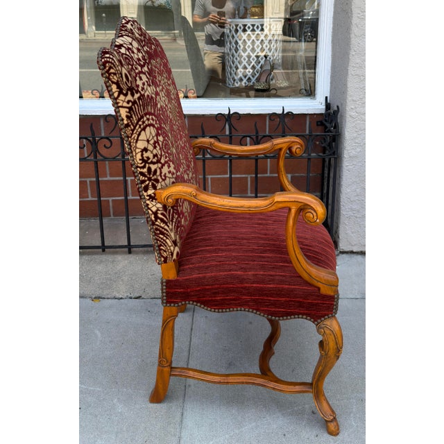 2000 - 2009 18c Style Alfonso Marina Treviso II Red Cut Velvet Throne Arm Chair - 1 of 2 Available For Sale - Image 5 of 6
