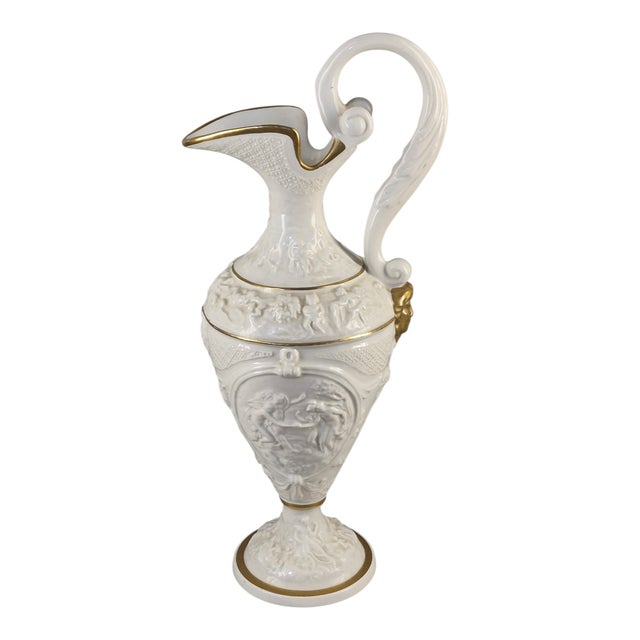 Elegant Neo-Classical Ewer Gilded White Ornate Figural Porcelain Capoimpero Ardald Italy For Sale - Image 16 of 16