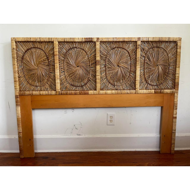 1970s Vintage Sunburst Medallion Spun Wicker Queen Headboard Chairish