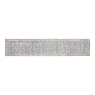 Vintage Paisley Allover Soft Blue Long Wool Hand-Knotted Runner - 3’3” X 16’2” For Sale