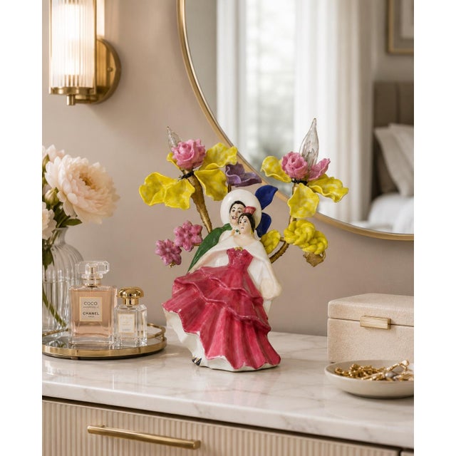 Mid-Century Modern Ceramic Flamenco Dancer Table Lamp with Floral Details. Very Rare Find!!! Featuring a Flamenco Dancer...