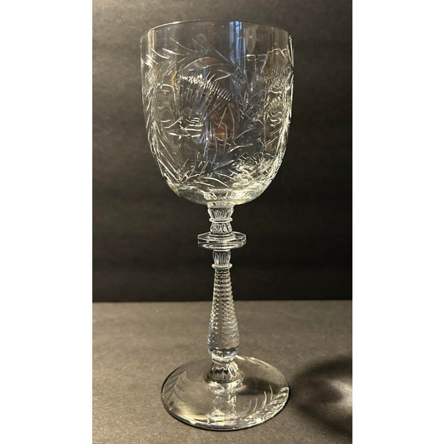 Glass Antique 1930’s Rock Sharpe Crystal Stem Wine Glasses Paisley Pattern Set of 5 For Sale - Image 7 of 9