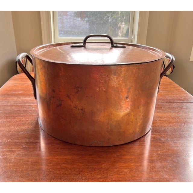 1920s Large Hand Crafted Antique Copper Stock Pot With Lid Duparquet