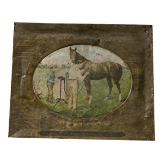 Early 20th Century Horse Clipping Machine Self-Framed Tin Sign For Sale