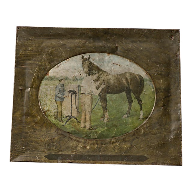 Early 20th Century Horse Clipping Machine Self-Framed Tin Sign For Sale