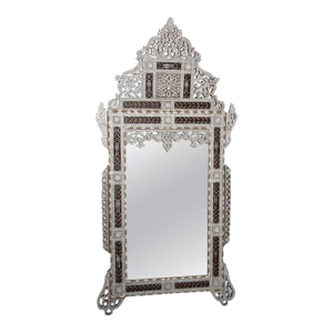 White Shell Inlaid Antique Middle Eastern Damascene Syrian Mirror 66"