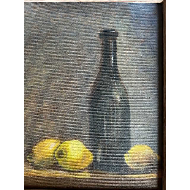 Vintage Framed Still Life Oil Painting of Lemons and Bottle For Sale - Image 4 of 5