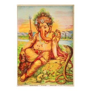 1920 Indian Offset Lithography, Ganesh, Elephant God - Ravi Varma Press For Sale